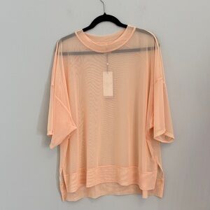 CALIA by Carrie Underwood Peach Sheer Short Sleeve Top